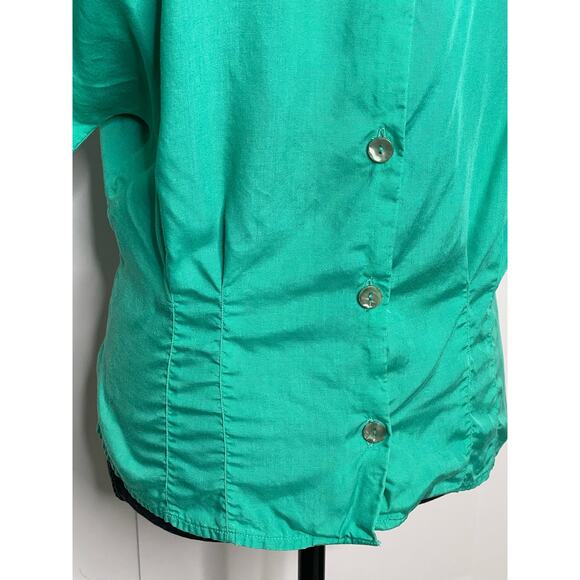 Michelle Stuart Vintage Fitted Blouse Short Sleeve Emerald Green Button Up Back - Picture 8 of 13